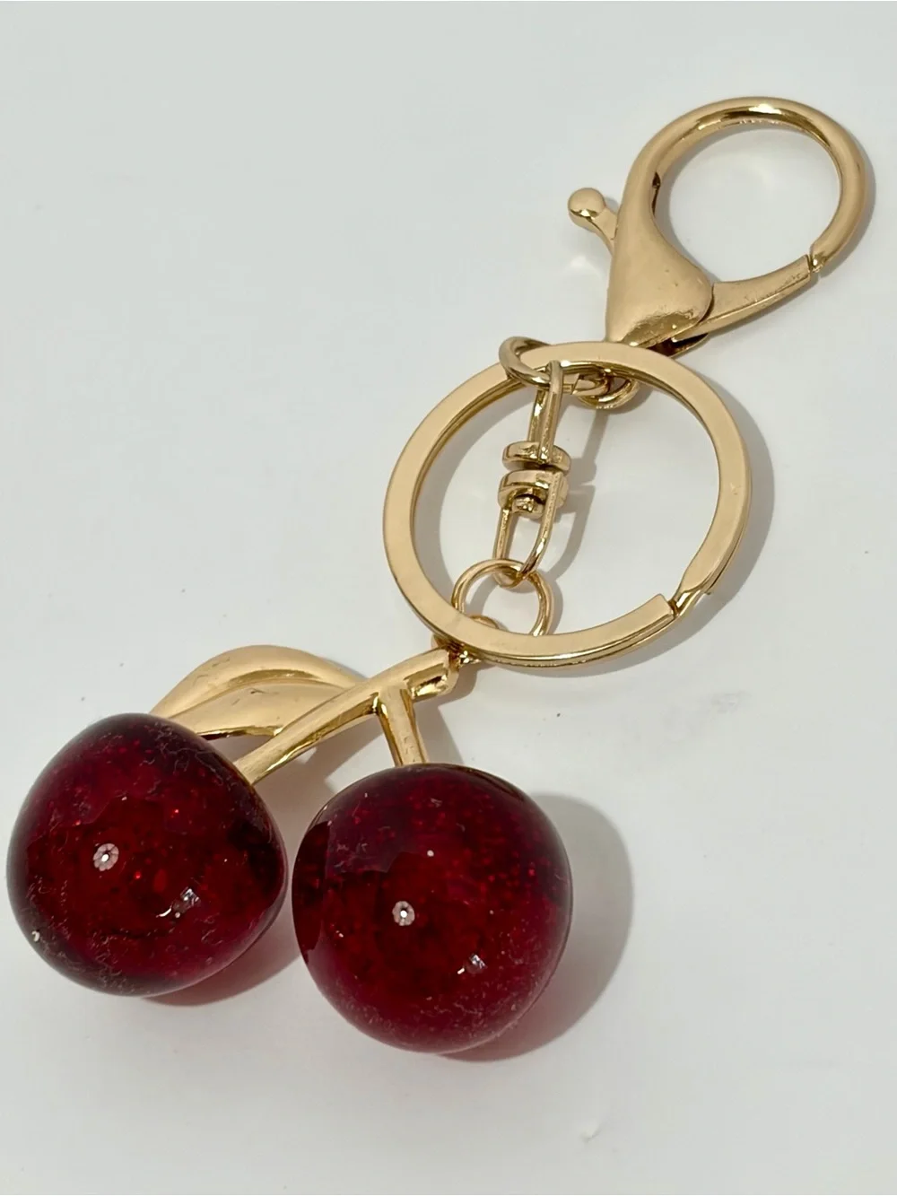 Gold Cherry Key & Card Holder Charm in Deep Red